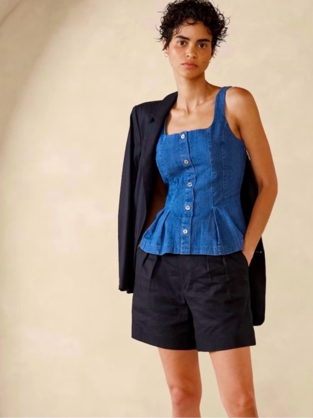 Banana Republic Factory Denim Button Front Peplum Tank Top